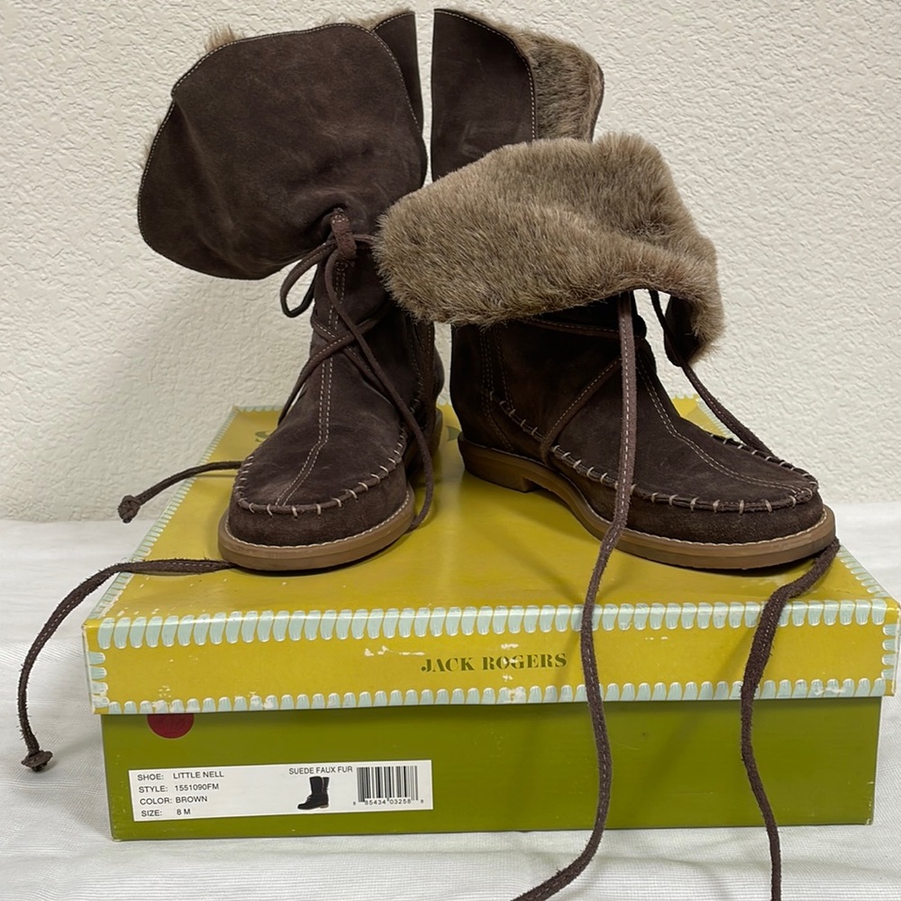 Jack Rogers Little Nell Faux Fur Moccasin Boots, Size 8, Brown